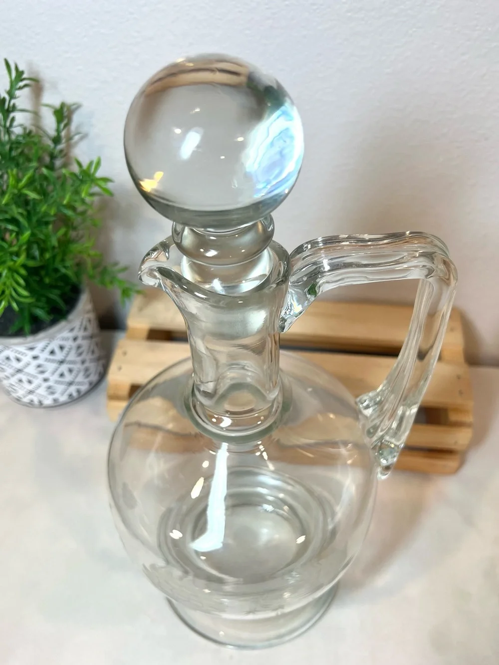 Toscany Vintage Hand-Blown Etched Glass Decanter w Globe Stopper | EUC | HEAVY